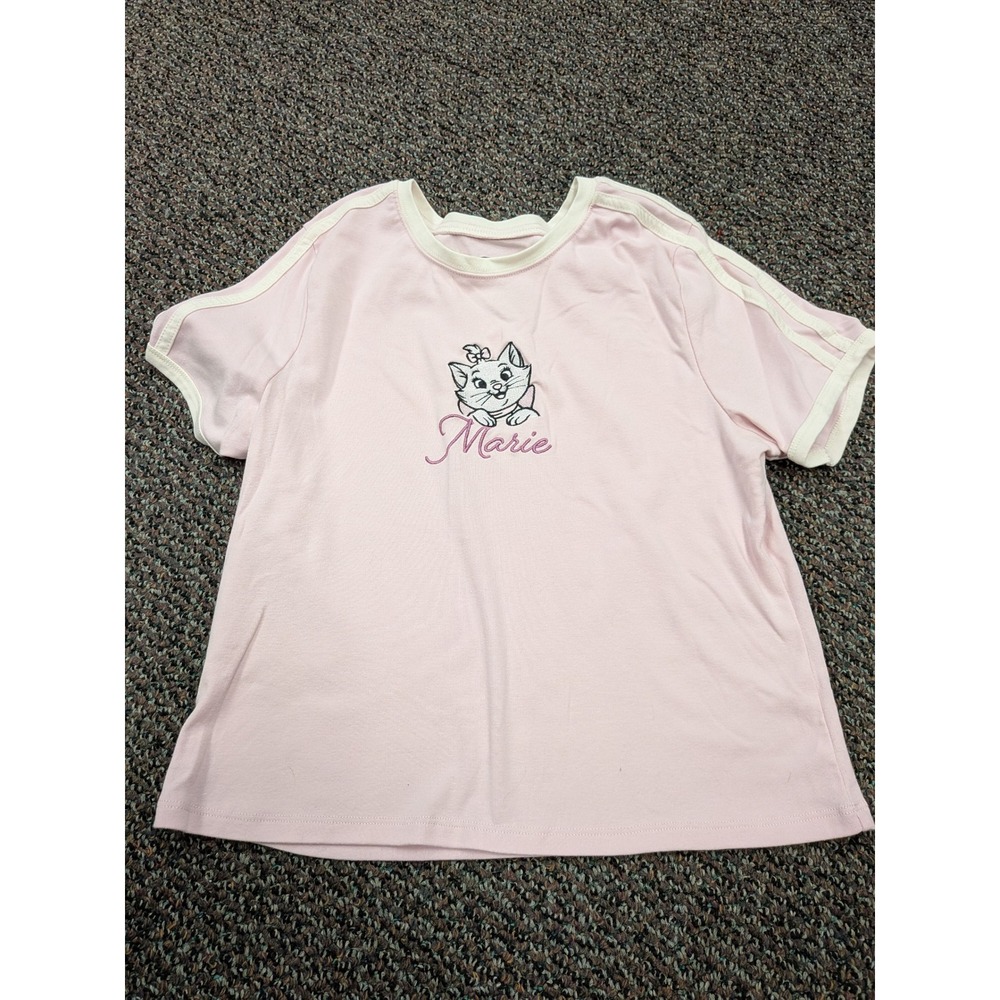 Disney Aristocats‎ Marie Pink Ringer T-Shirt Embroidered Graphic Top Large 12-14